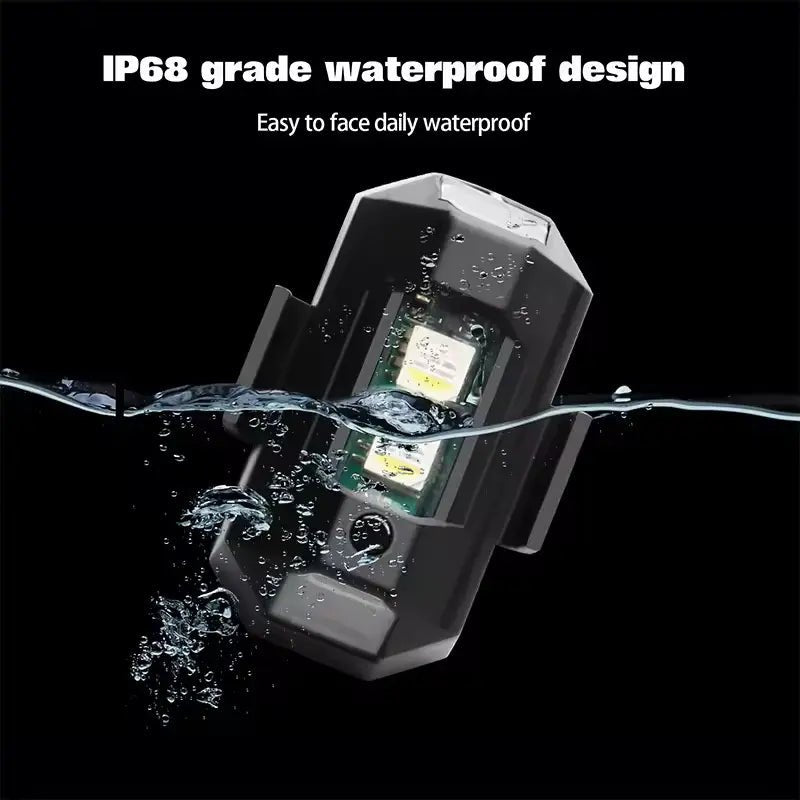 Product with IP68 grade waterproof design being submerged in water on a black background.