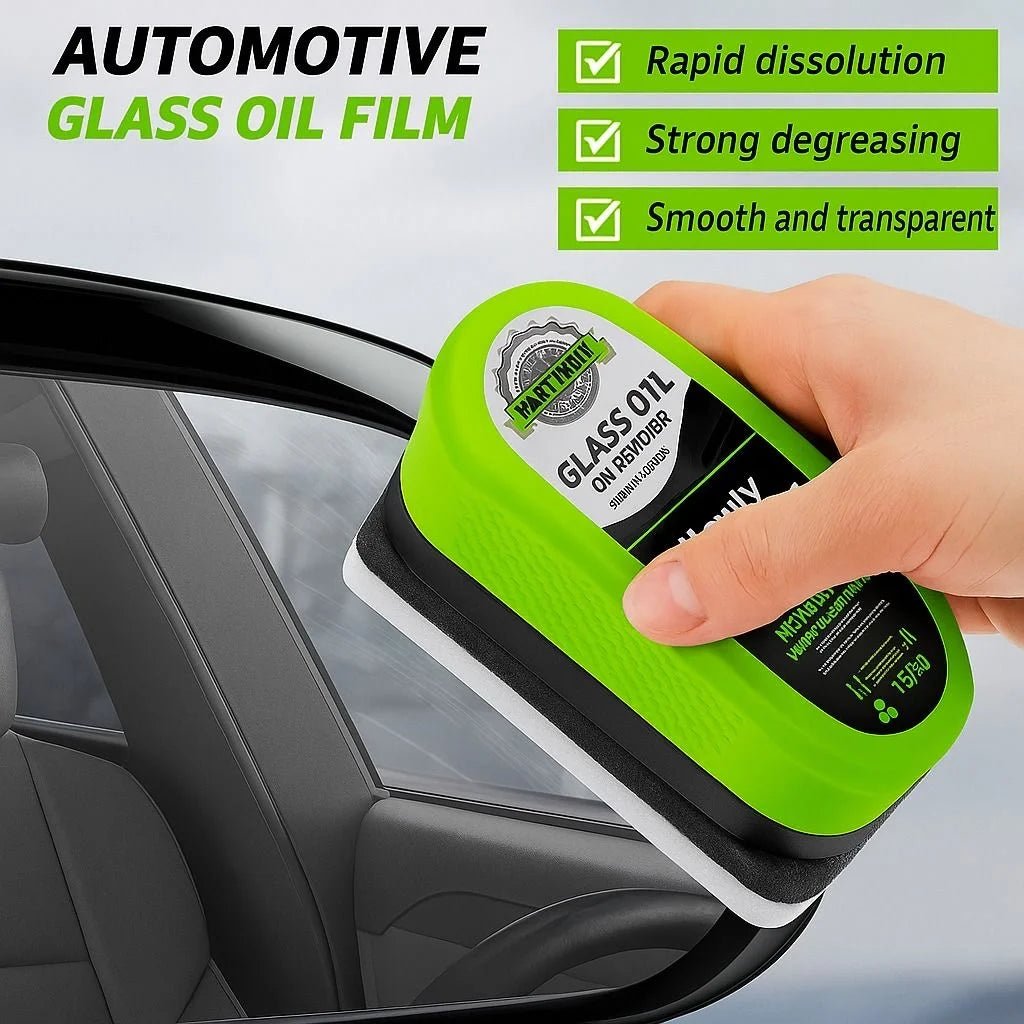 Green car cleaning product with text on a car interior background