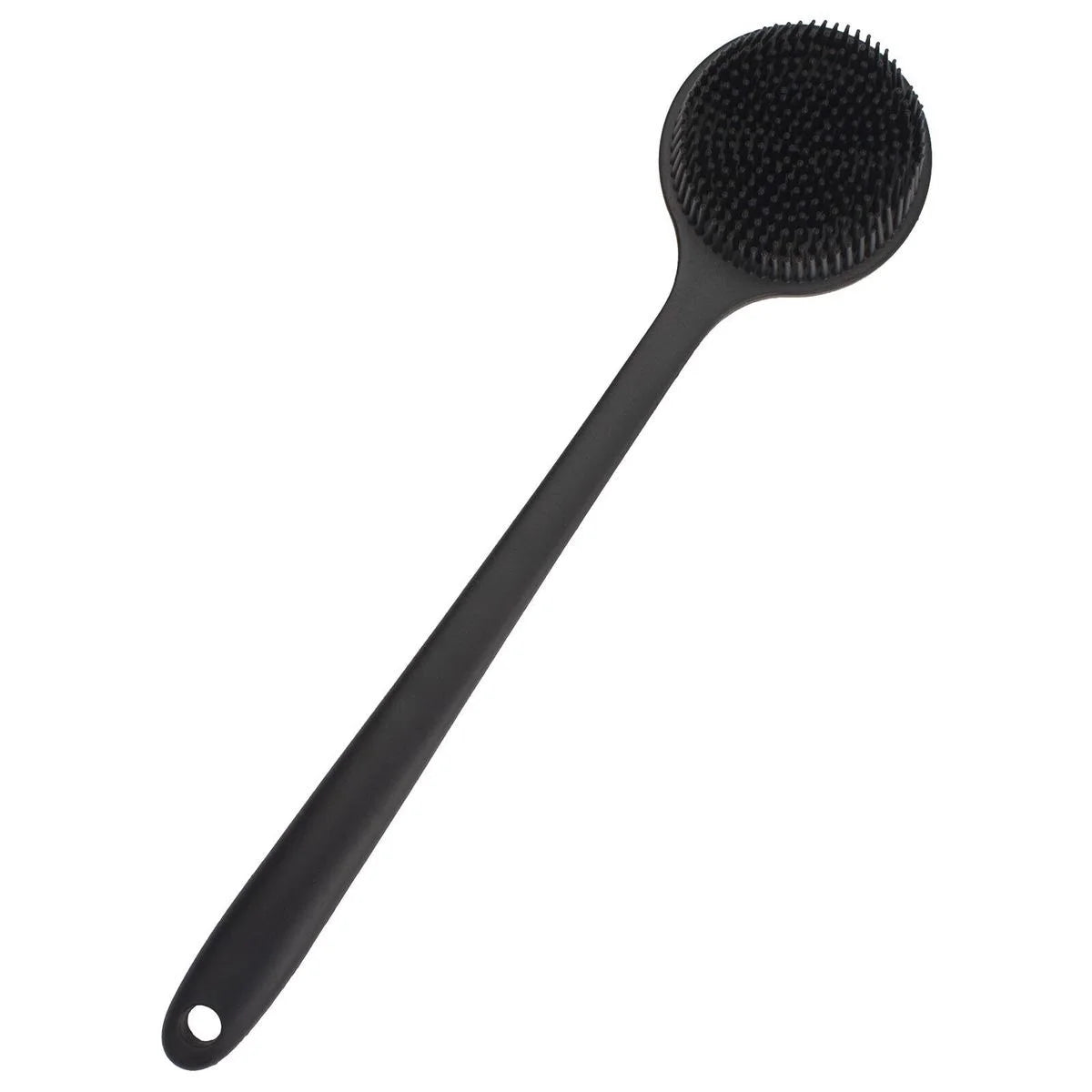 Black silicone back brush on a white background