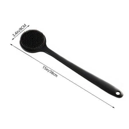 Silicone Black brush with measurements on a white background